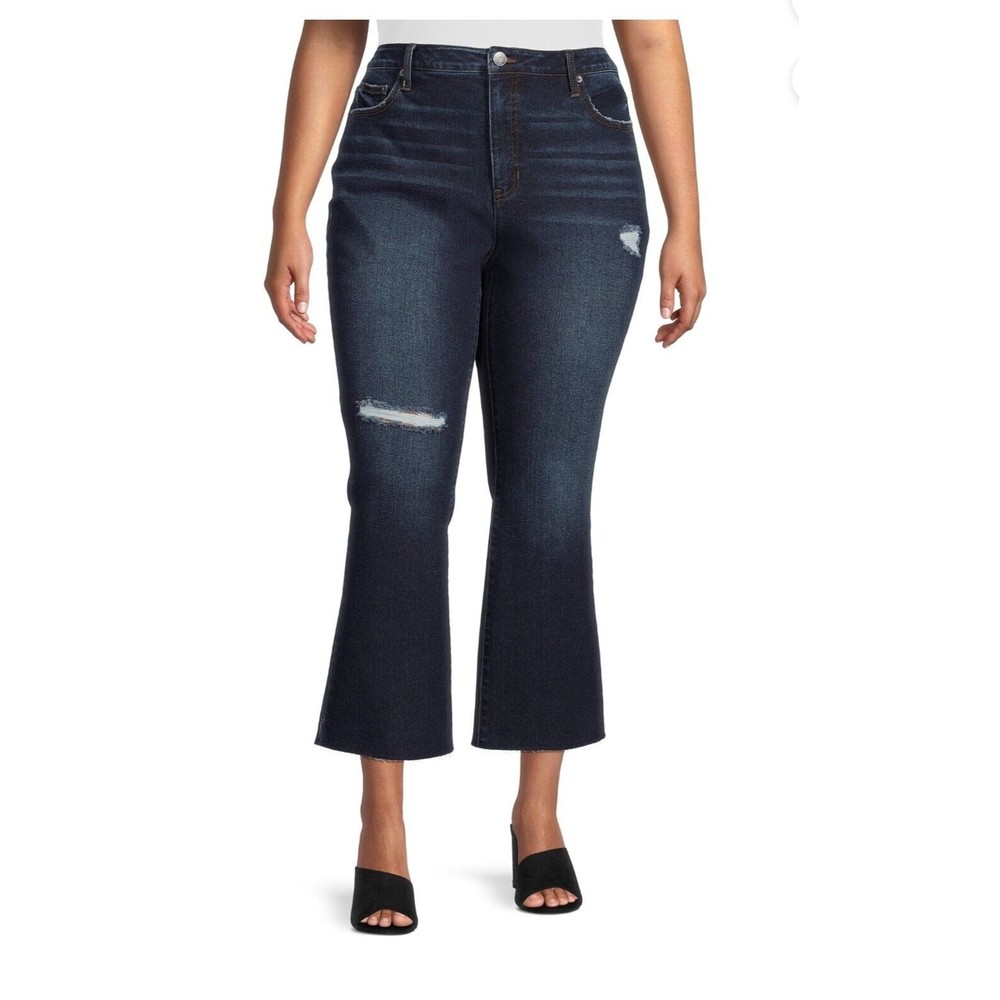 Terra & Sky High-Rise Cropped Bootcut Jeans Plus Size 20W Distressed Stretch New